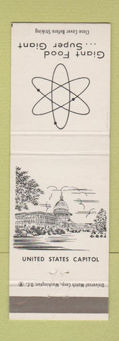 Matchbook Cover - Giant Food Grocery United States Capitol Washington DC