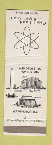 Matchbook Cover - Giant Food Grocery Memorials Washington DC