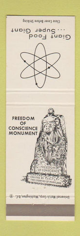 Matchbook Cover - Giant Food Grocery Freedom of Conscience  Monument MD