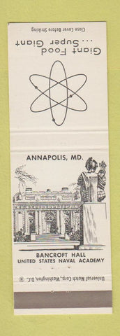 Matchbook Cover - Giant Food Grocery Bancroft Hall US Naval Academy Annapolis MD