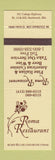 Matchbook Cover - Roma Restaurant Italian Southwick MA