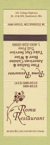 Matchbook Cover - Roma Restaurant Italian Southwick MA