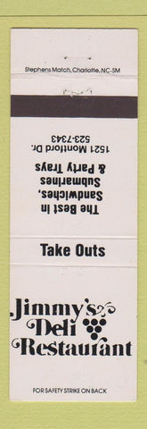 Matchbook Cover - Jimmy's Deli Restaurant Charlotte NC