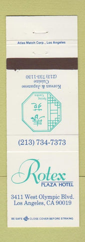 Matchbook Cover - Rotex Plaza Hotel Los Angeles CA Korean Japanese restaurant