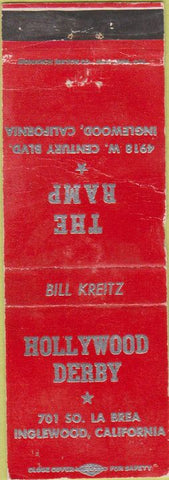 Matchbook Cover - Hollywood Derby Inglewood CA WORN