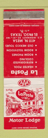 Matchbook Cover - La Posta Motor Lodge El Paso TX WEAR