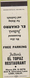 Matchbook Cover - El Topaz Restaurant Lodi CA