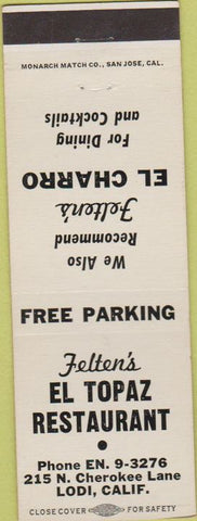 Matchbook Cover - El Topaz Restaurant Lodi CA