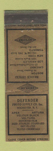 Matchbook Cover - Defender Photo Supply Rochester NY FEDERAL LONG WEAR
