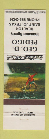 Matchbook Cover - Geo D Pedigo Insurance Real Estate Saint Jo TX St.