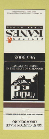Matchbook Cover - Citizen Kane's Steak House Kirkwood MO