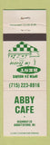 Matchbook Cover - Abby Cafe Abbotsford WI