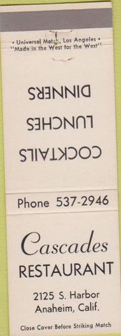 Matchbook Cover - Cascades Restaurant Anaheim CA