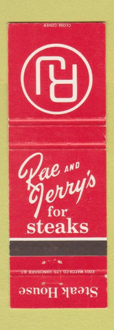 Matchbook Cover - Rae and Jerry's Steak House Vancouver BC
