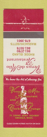 Matchbook Cover - Venus de Milo Retaurant Swansea MA