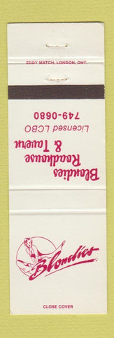 Matchbook Cover - Blondies Roadhouse Tavern girlie ON? WEAR