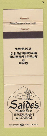 Matchbook Cover - Saide's Middle East Restaurant New Castle PA