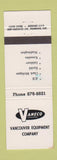 Matchbook Cover - Vaneco Vancouver Equipment BC WEAR tractors