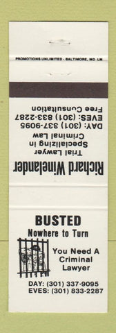 Matchbook Cover - Richard Winelander Trial Lawyer