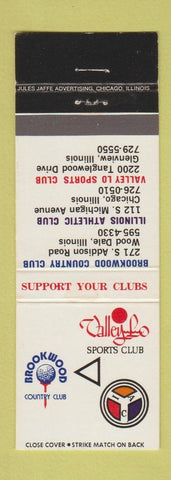 Matchbook Cover Brookwood Country Club Wood Dale IL Chicago IL Athletic Club #2