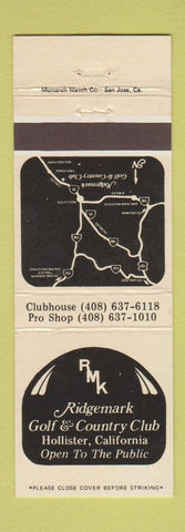 Matchbook Cover - Ridgemark Golf Country Club Hollister CA