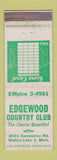 Matchbook Cover - Edgewood Country Club Walled Lake MI WEAR