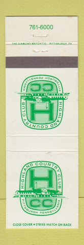 Matchbook Cover - Highland Country Club Pittsburgh PA WEAR