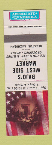 Matchbook Cover - Bajo's West Side Market Decatur MI