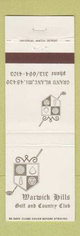 Matchbook Cover - Warwick Hills Golf Country Club Grand Blanc MI