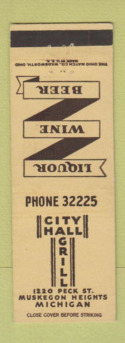 Matchbook Cover - City Hall Grill Muskegon Heights MI