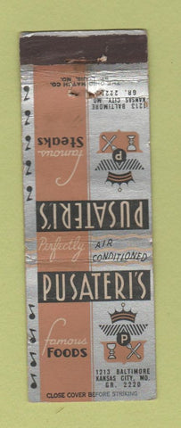 Matchbook Cover - Pusateri's Steaks Kansas City MO WORN