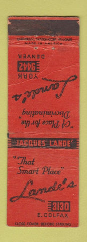 Matchbook Cover - Lande's Restaurant Denver Colorado Colfax WORN