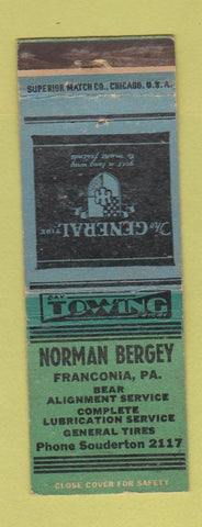 Matchbook Cover - Norman Bergey General Tire Franconia PA