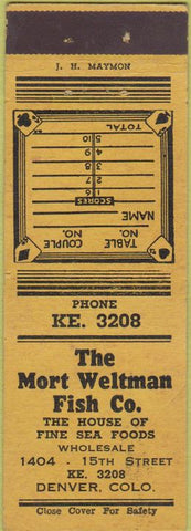 Matchbook Cover - Mort Weltman Fish Co Denver CO bridge