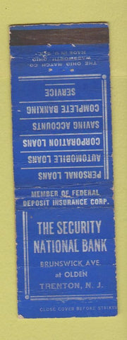 Matchbook Cover - Security National Bank Trenton NJ WORN