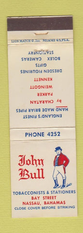 Matchbook Cover - John Bull Tobacco Stationers Nassau Bahamas WEAR