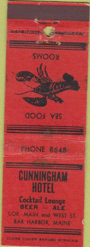Matchbook Cover - Cunningham Hotel Bar Harbor ME lobster
