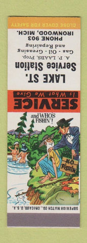 Matchbook Cover Lake St Service oil gas Ironwood MI low phone # Hillbilly SAMPLE