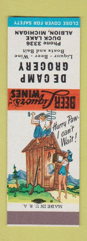 Matchbook Cover - De Camp Grocery Albion MI low phone # Hillbilly SAMPLE #1