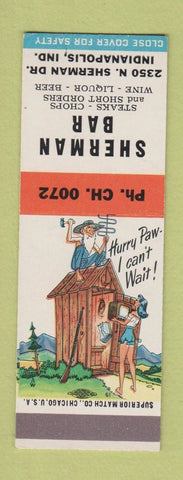 Matchbook Cover - Sherman Bar Indianapolis IN Hillbilly SAMPLE