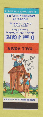 Matchbook Cover - D&J Cafe Jacksonville IL Hillbilly SAMPLE