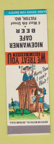 Matchbook Cover - Nicewanner Cafe Beer Fulton MO Hillbilly SAMPLE