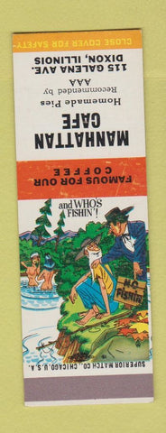 Matchbook Cover - Manhattan Cafe Dixon IL #1 naked swimming Hillbilly SAMPLE