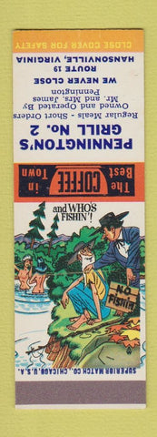 Matchbook Cover - Pennington's Grill #2 Hansonville VA Hillbilly SAMPLE