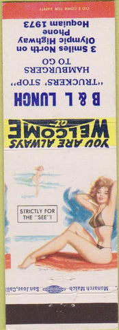 Matchbook Cover - B and L Lunch Truck Stop hamburgers pinup WA?