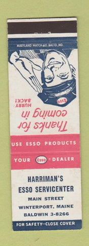 Matchbook Cover - Esso oil gas Harriman's Winterport ME