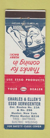 Matchbook Cover - Esso oil gas Charles & Ellen's Hunter NY