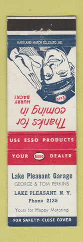 Matchbook Cover - Esso oil gas Lake Pleasant NY