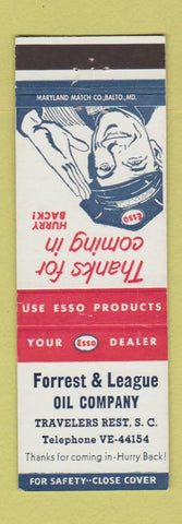 Matchbook Cover - Esso oil gas Forrest & League Oil Travelers Rest SC