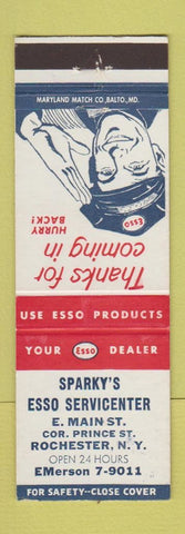Matchbook Cover - Esso oil gas Sparky's Rochester NY